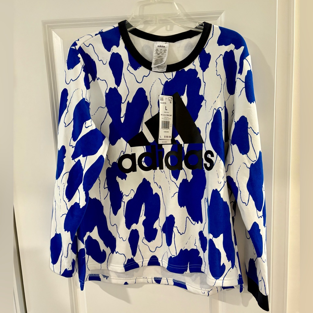 Adidas Blue And White Abstract Sweatshirt. Size L. Nwt